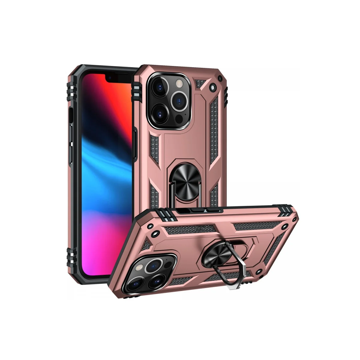 iPhone 14 Pro Kılıf Sofya Yüzüklü Silikon Kapak - Rose | Manyetik Araç Tutucu Uyumlu, Darbe Korumalı