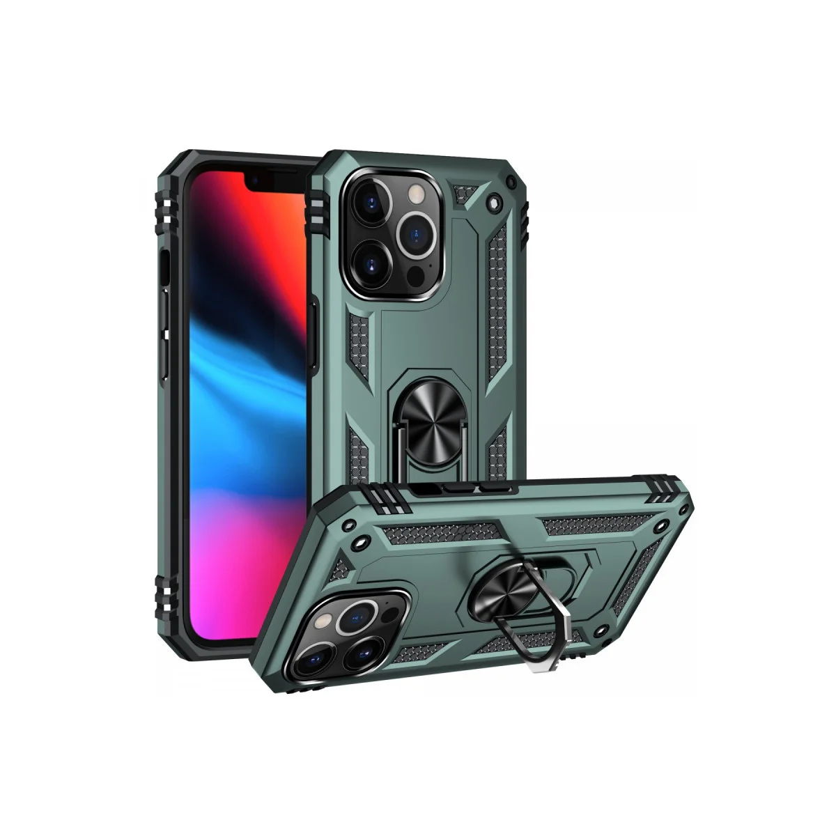 iPhone 14 Pro Kılıf - Sofya Yüzüklü Silikon Kapak (Yeşil) - Ultra Korumalı ve Şık