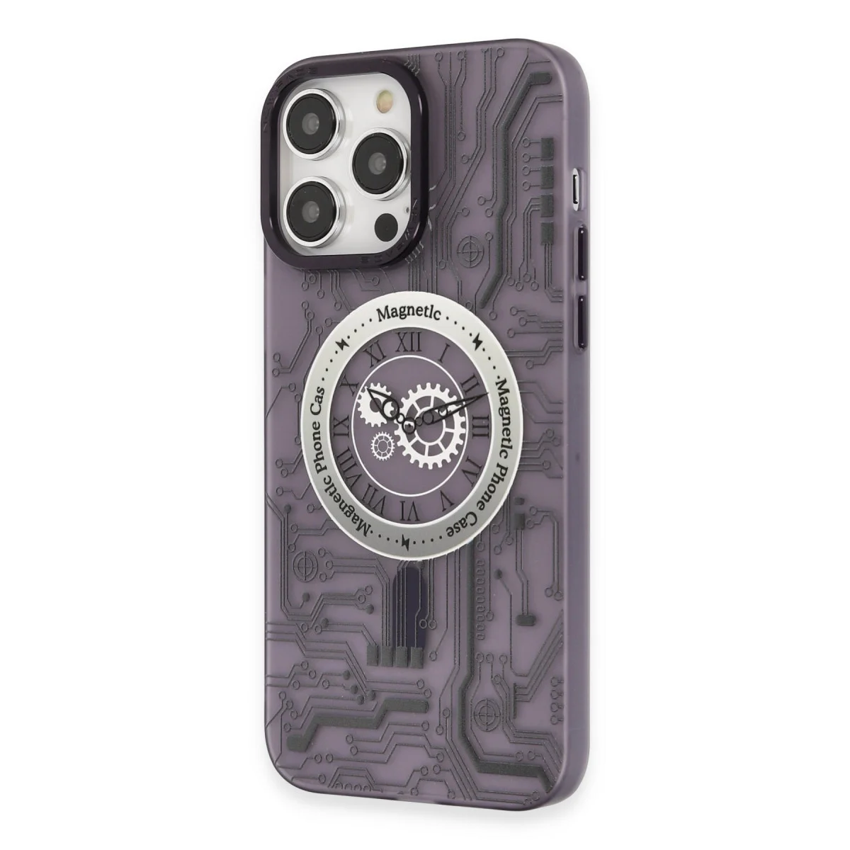 iPhone 14 Pro Kılıf Apollo Magneticsafe Desenli Kapak - Mor | Manyetik Şarj Uyumlu