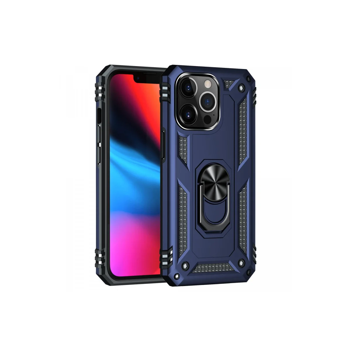iPhone 14 Pro Kılıf Sofya Yüzüklü Silikon Kapak - Lacivert