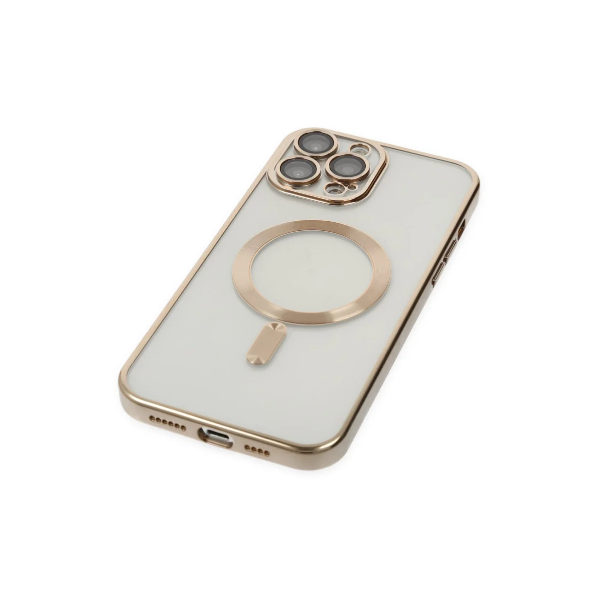iPhone 14 Pro Kross Magneticsafe Şeffaf Altın Kılıf - MagSafe Uyumlu, 360° Koruma