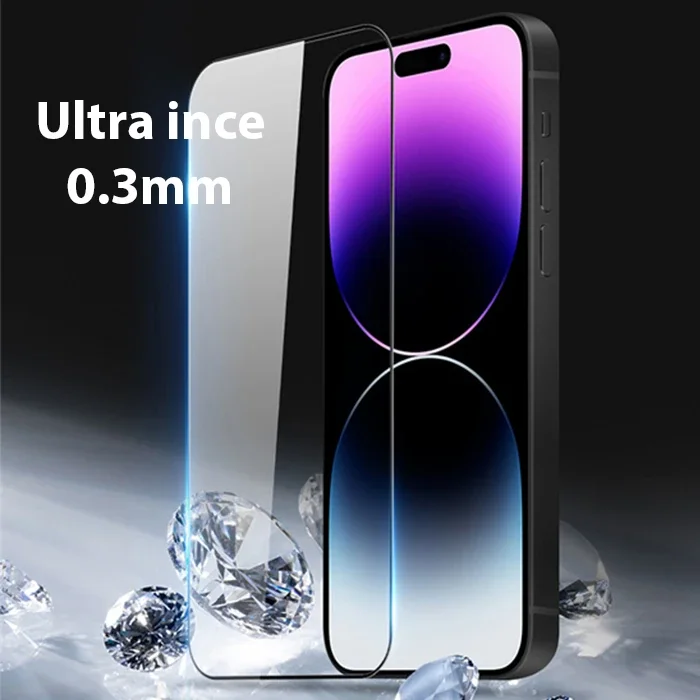 iPhone 14 Pro Max 6.7” Tam Kaplamalı 9H Cam Ekran Koruyucu – Çizilmez Patlamaz