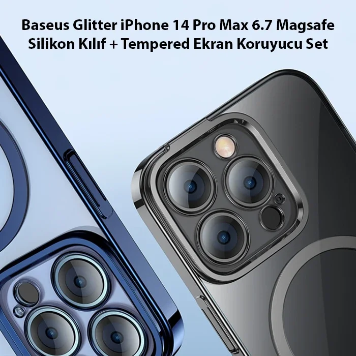 iPhone 14 Pro Max 6.7" Magsafe Silikon Kılıf & Cam Ekran Koruyucu Seti - Antimikrobiyal Parmak İzisiz