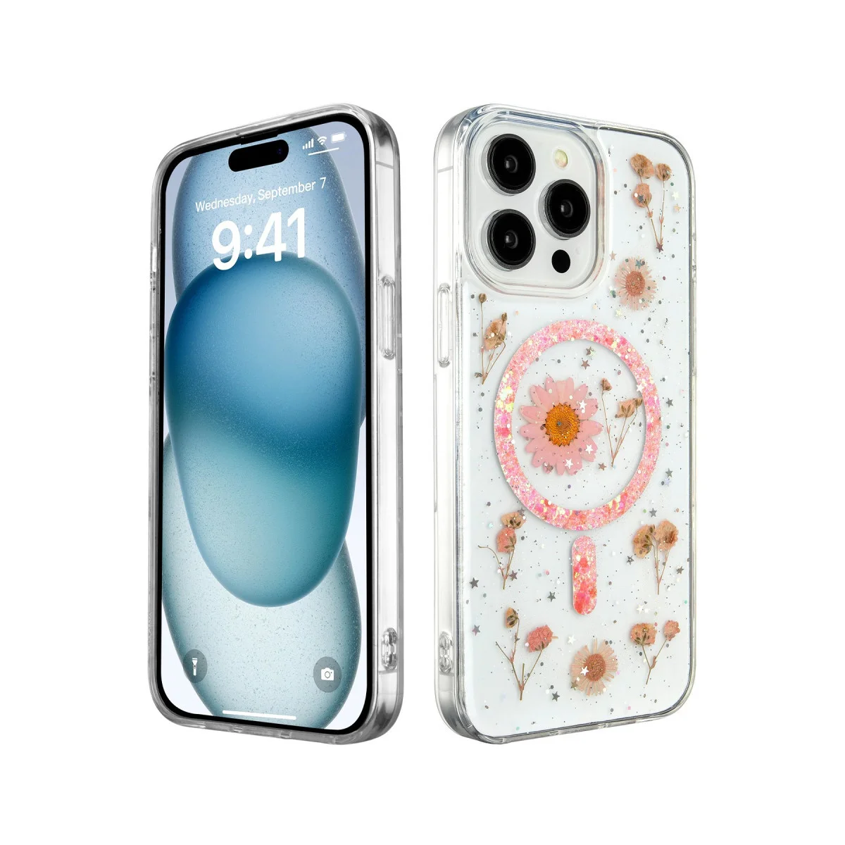 iPhone 14 Pro Max Daisy Simli Magsafe Kılıf - Pembe Doğadan İlham Tasarım ve Yüksek Koruma