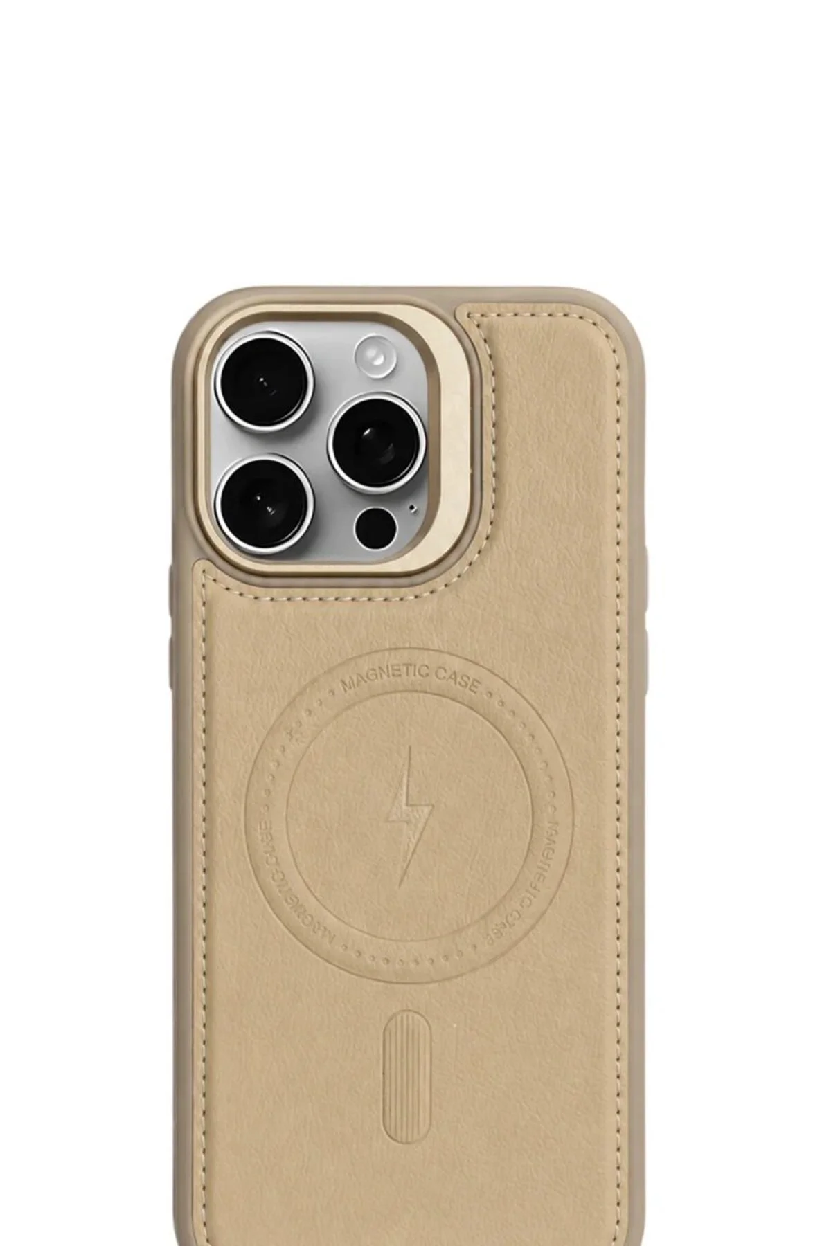 iPhone 14 Pro Max GripStand MagSafe Deri Kılıf Krem