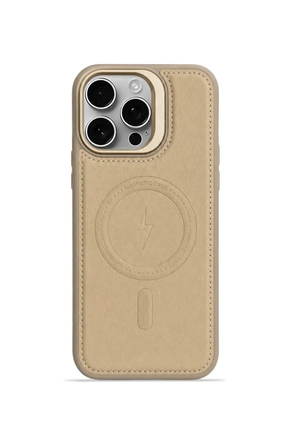 iPhone 14 Pro Max GripStand MagSafe Deri Kılıf Krem