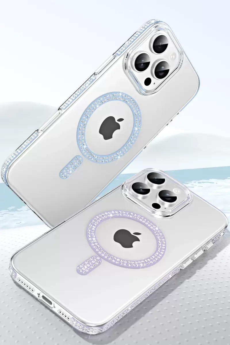 iPhone 14 Pro Max ile Uyumlu Move Taşlı Magsafe Kılıf - Siyah, 3D Elmas Süslemeli Darbe Korumalı