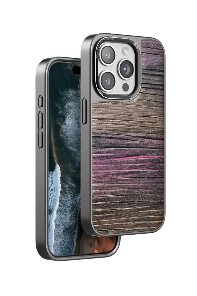 iPhone 14 Pro Max ile Uyumlu Wave Kapak - Pembe Suni Deri Kılıf