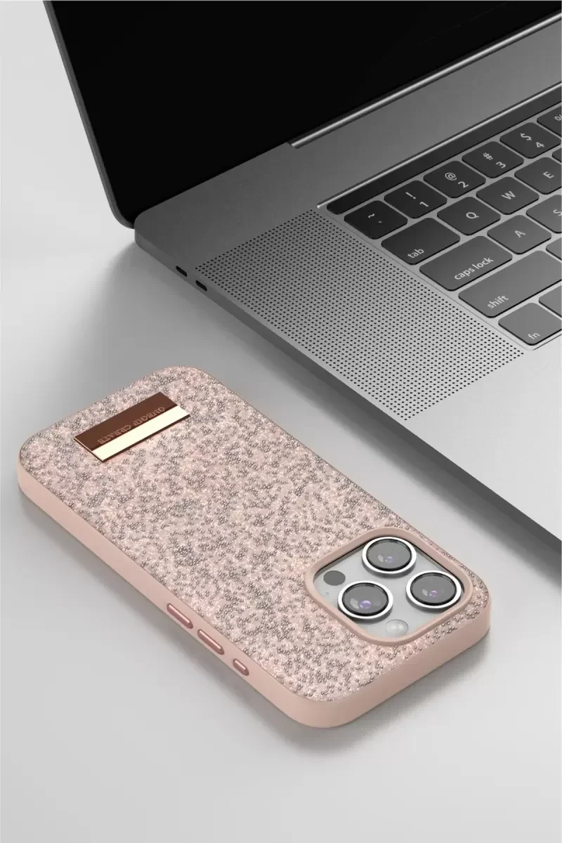 iPhone 14 Pro Max ile Uyumlu Bright Simli Kapak - Pembe | Boncuk İşlemeli Şık Telefon Kılıfı