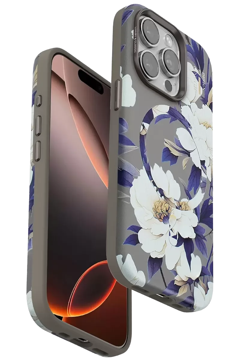 iPhone 14 Pro Max ile Uyumlu Flower Series Magsafe Kılıf - Gri