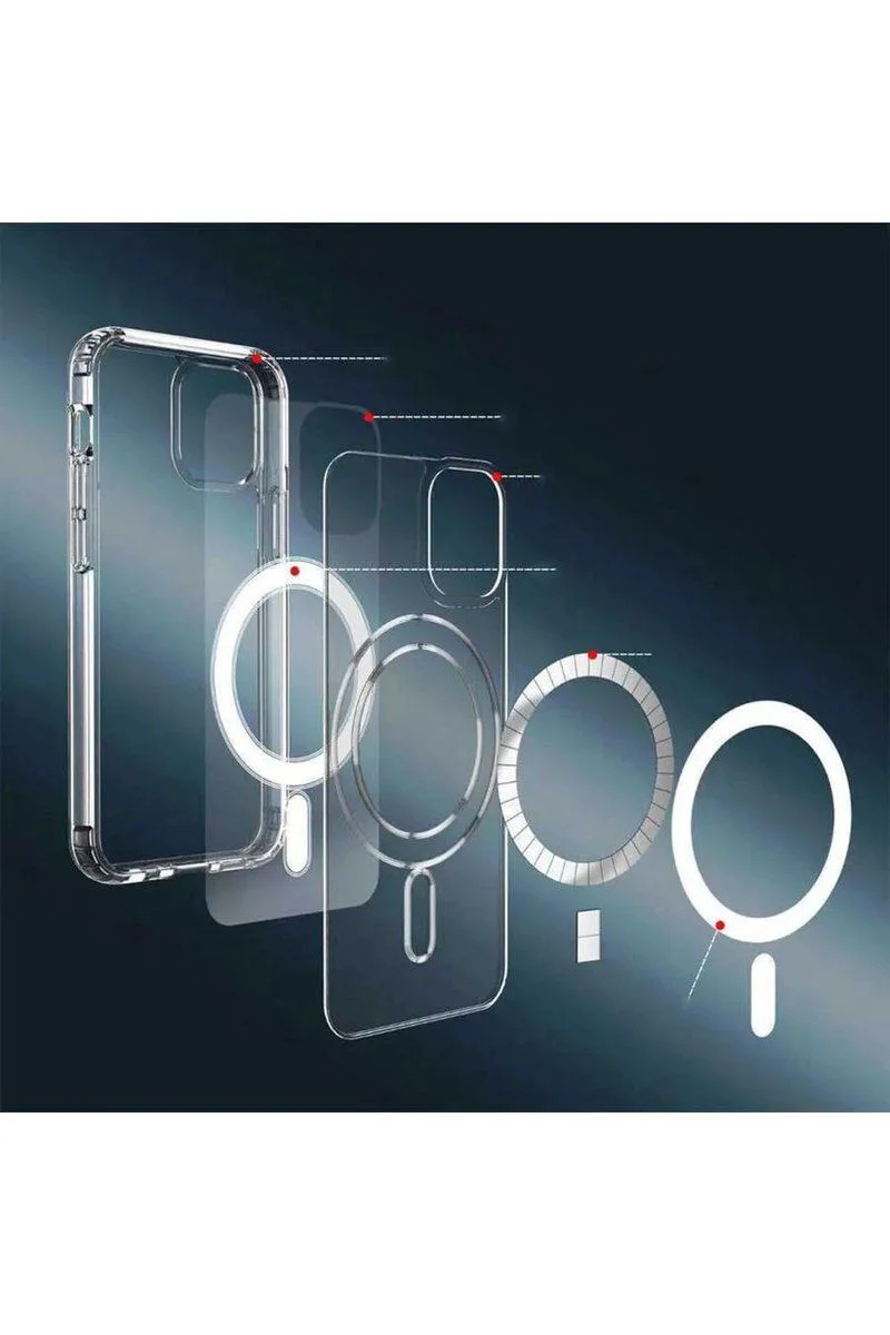 iPhone 14 Pro Max ile Uyumlu Şeffaf Kılıf - Kamera Lens Korumalı Magsafe Destekli Darbe Emici Sert Kapak