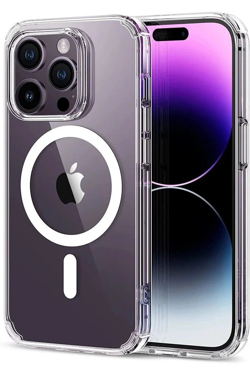 iPhone 14 Pro Max ile Uyumlu Şeffaf Kılıf - Kamera Lens Korumalı Magsafe Destekli Darbe Emici Sert Kapak