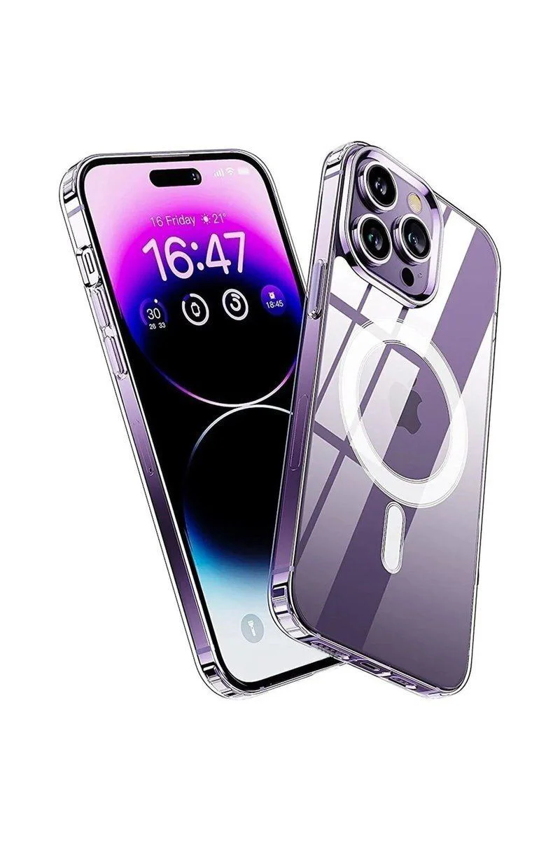 iPhone 14 Pro Max ile Uyumlu Şeffaf Kılıf - Kamera Lens Korumalı Magsafe Destekli Darbe Emici Sert Kapak