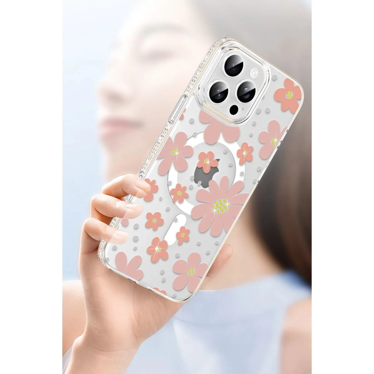 iPhone 14 Pro Max ile Uyumlu Floral Magsafe Kılıf - Pembe Işıltılı Çiçek Desenli Darbe Korumalı Şeffaf Kapak Fiyatı, Yorumları ve Özellikleri