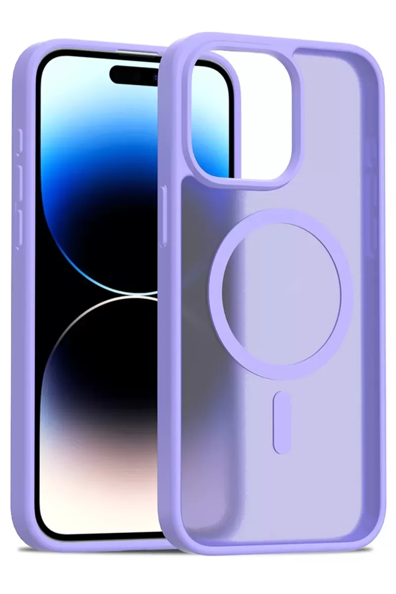 iPhone 14 Pro Max ile Uyumlu MagSafe Kılıf - Lila Premium Silikon