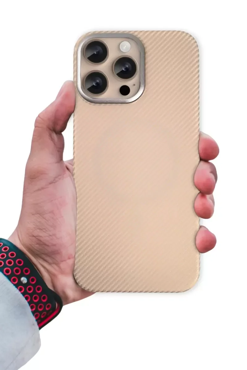 iPhone 14 Pro Max ile Uyumlu Besa MagSafe Kapak - Desert Renk Karbon Fiber Kılıf