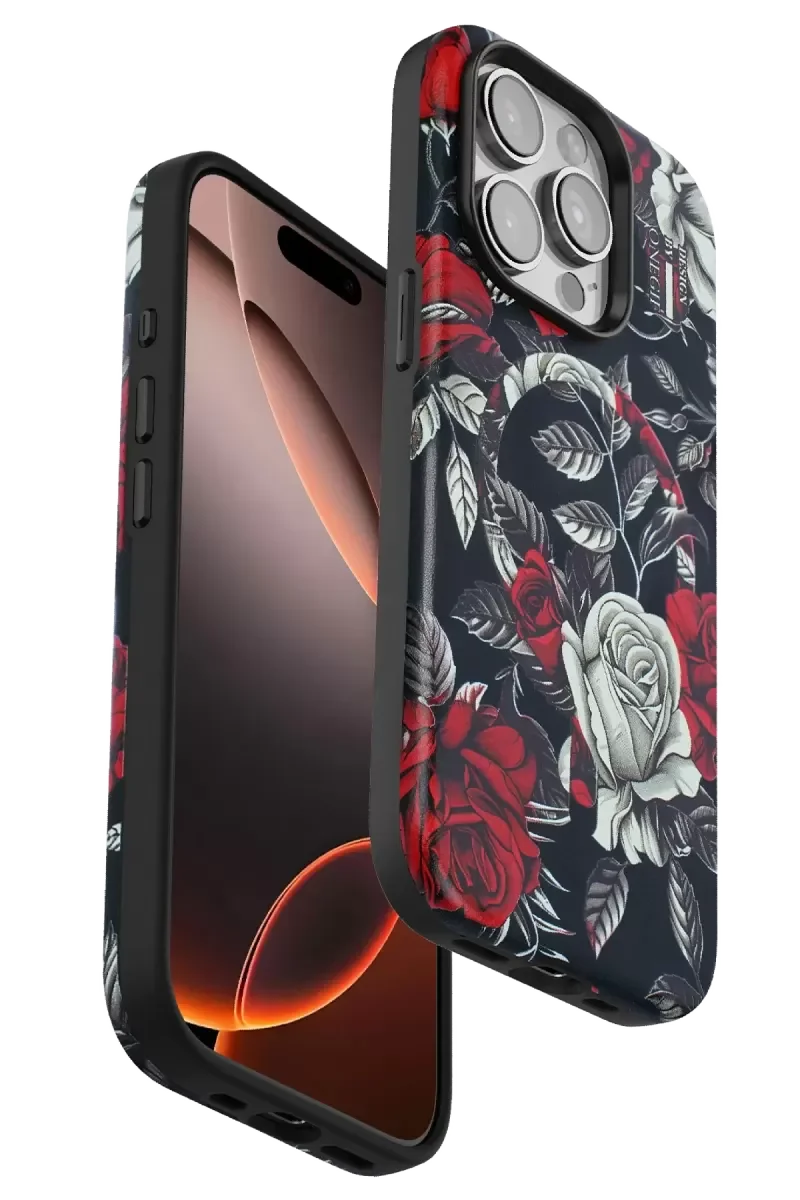 iPhone 14 Pro Max ile Uyumlu Flower Series Magsafe Kapak - Siyah, 3D Canlı Baskı