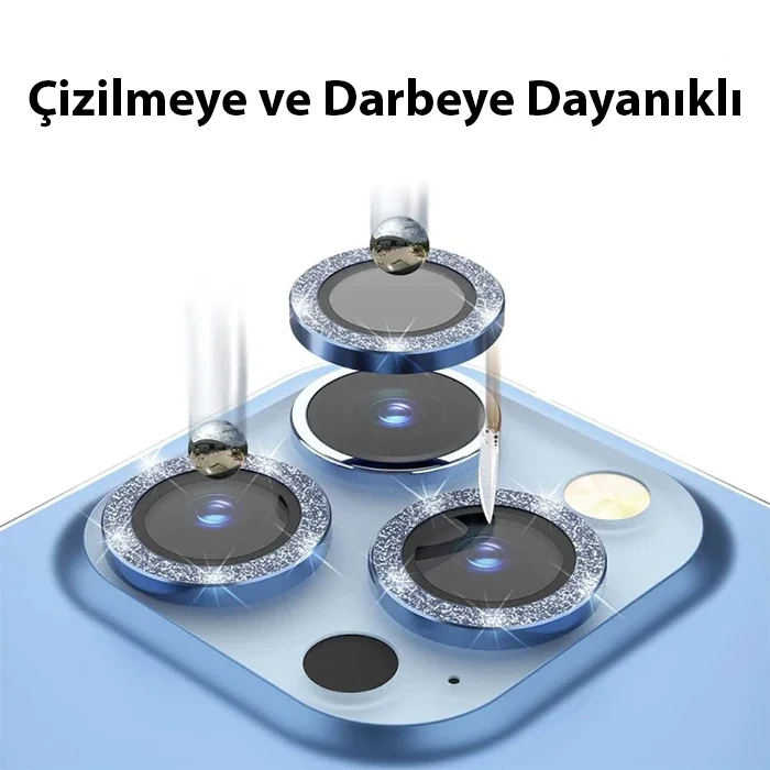 iPhone 14 Pro Max Kamera Lens Koruyucu - Diamond Taşlı Alüminyum Çerçeve