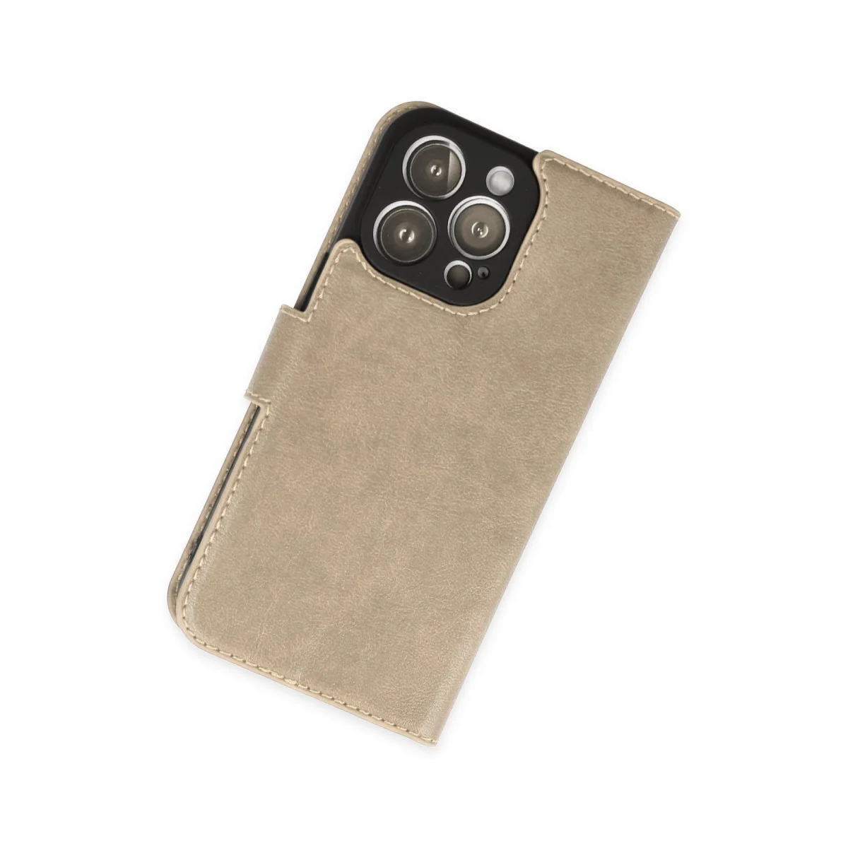 iPhone 14 Pro Max Kılıf Trend S Plus Kapaklı - Gold - Çift Fonksiyonlu Standlı ve Kart Yuvalı Ergonomik Kılıf