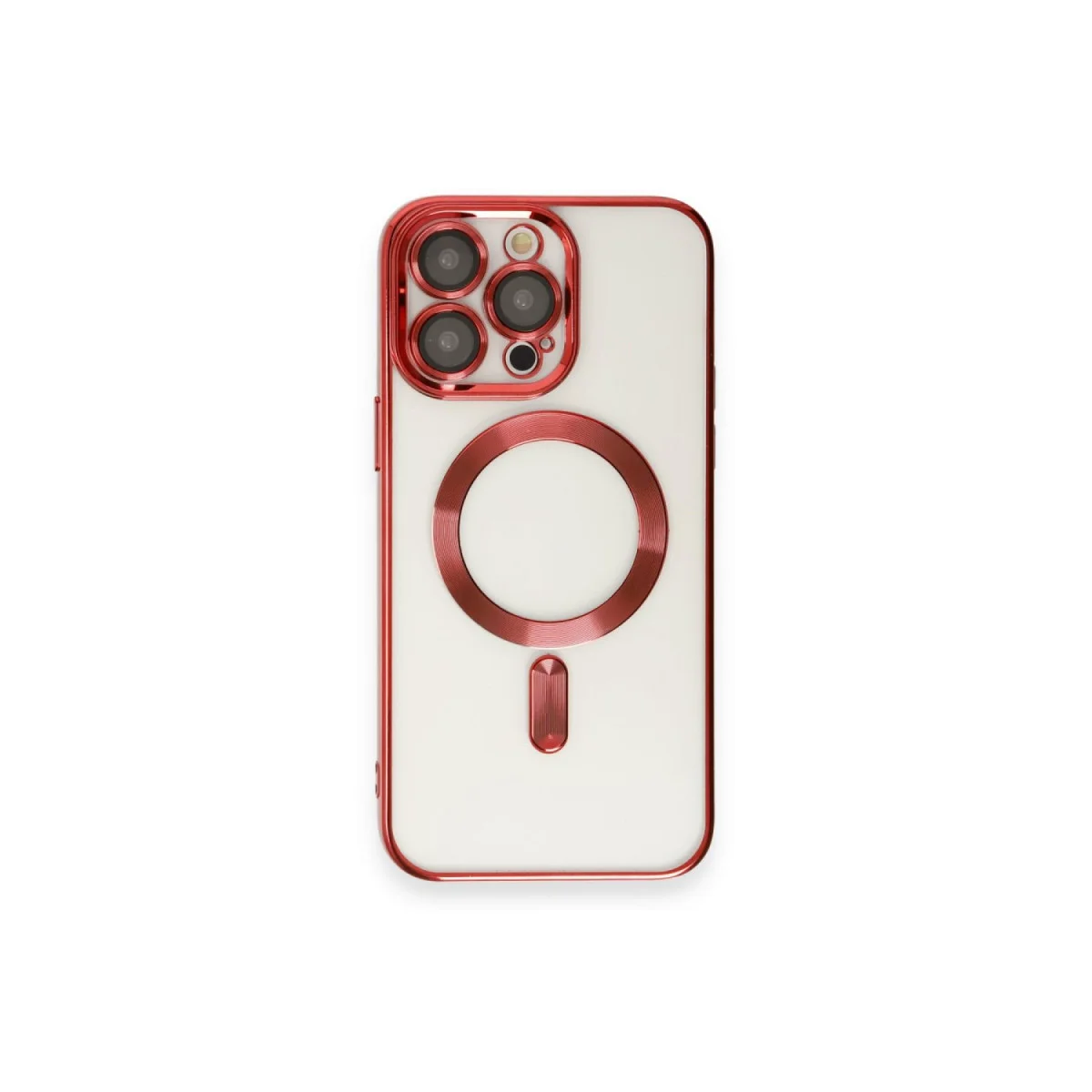 iPhone 14 Pro Max Kross Magneticsafe Kılıf - Kırmızı ve Şeffaf