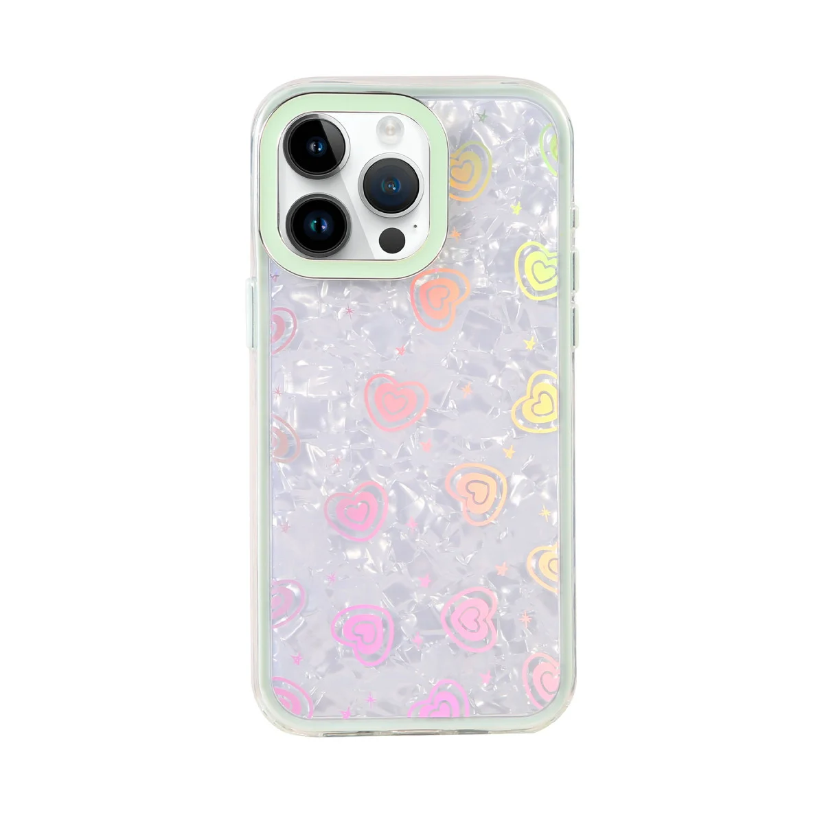 iPhone 14 Pro Max Lumi Desenli Kapak - Yeşil Kristal Şeffaf Tasarım ve Tam Koruma