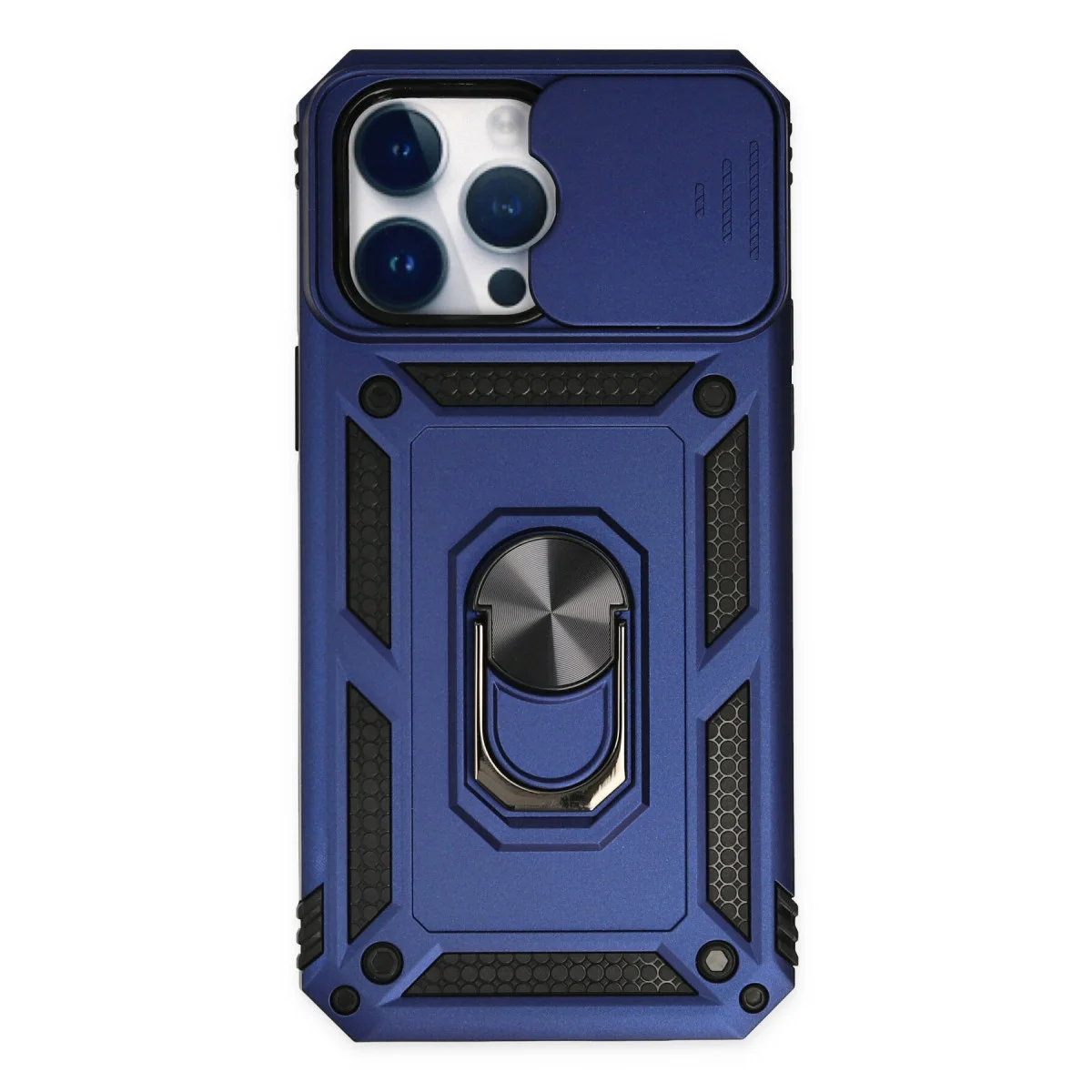 iPhone 14 Pro Max Pars Lens Kalkanlı Silikon Kılıf - Standlı ve Sertleşmiş Koruma