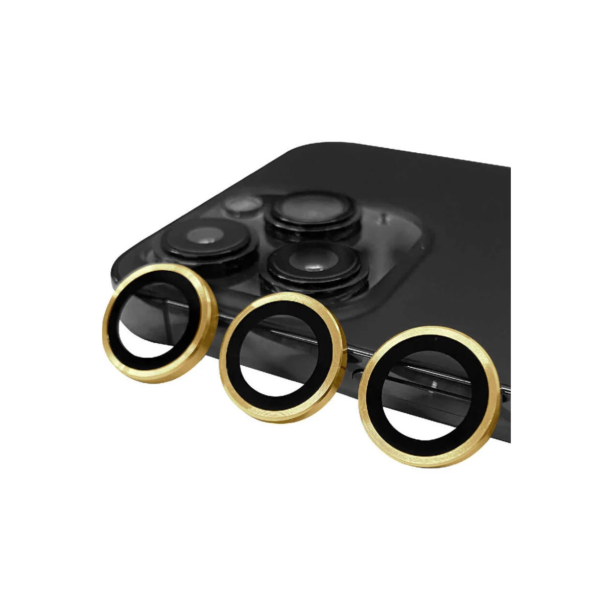 iPhone 14 Pro Max Raze Metal Kamera Lens Koruması - Gold (Tempered Cam)