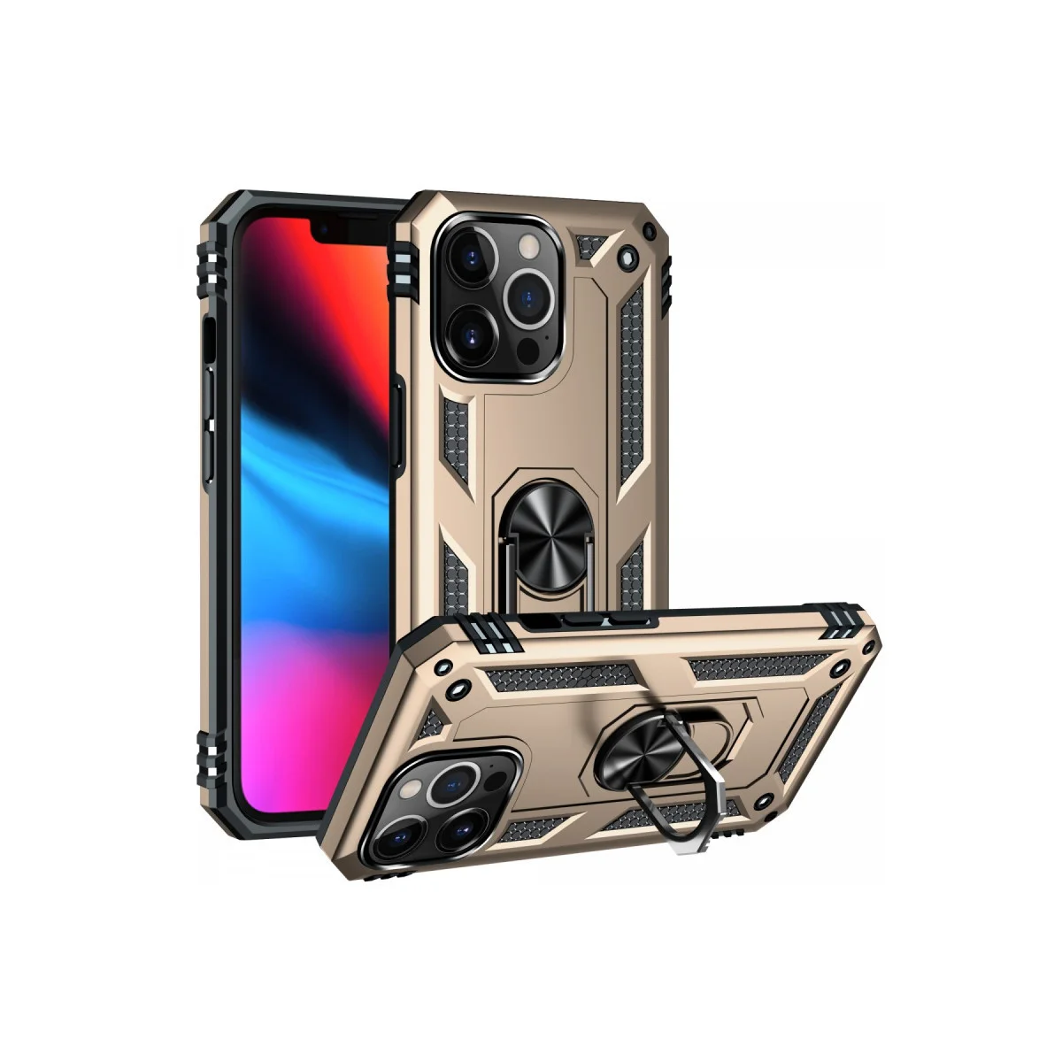 iPhone 14 Pro Max Sofya Yüzüklü Silikon Kılıf - Gold