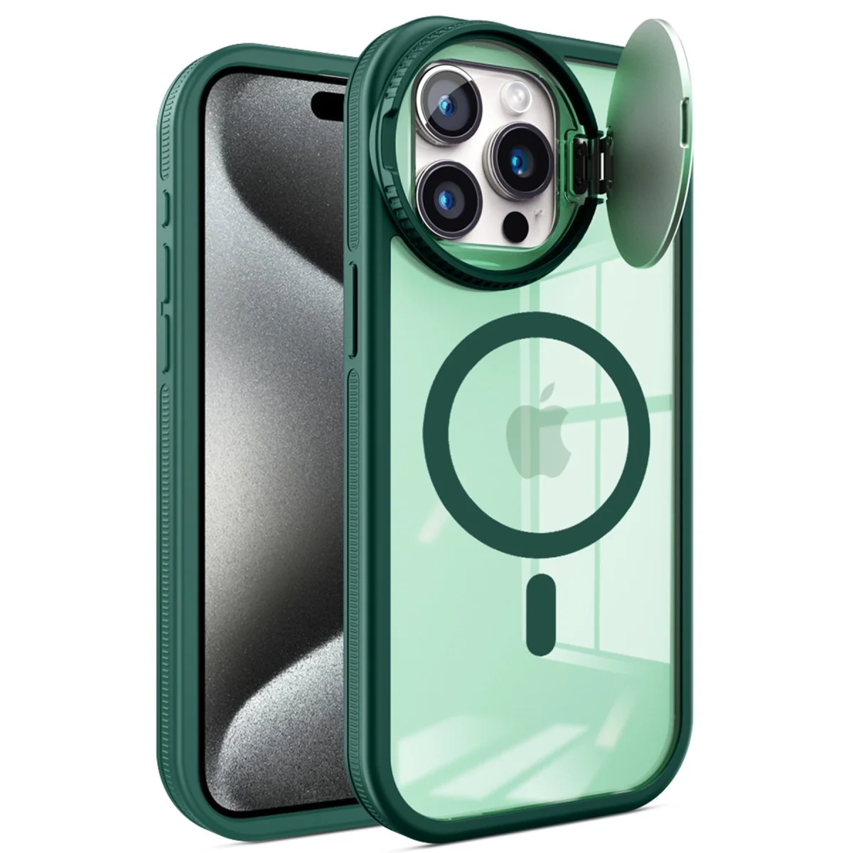iPhone 14 Pro Max Teleskop Lens & Magsafe Kılıf - Koyu Yeşil Silikon Kapak