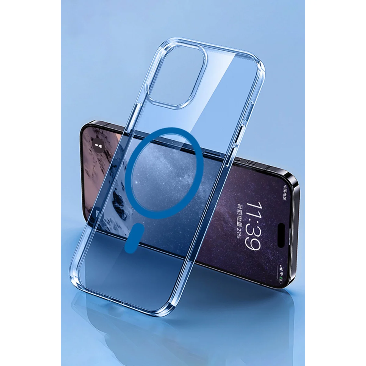 iPhone 14 Pro Max Tron Şeffaf Magsafe Kılıf - Mavi