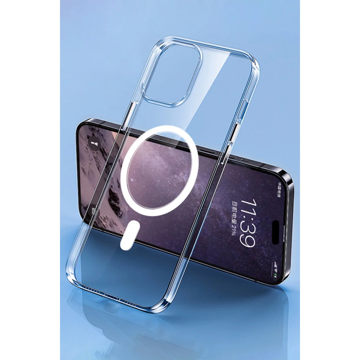 iPhone 14 Pro Max Tron Şeffaf Kılıf Magsafe Kapak - Şarj Edilebilir & Çizilmez Koruma