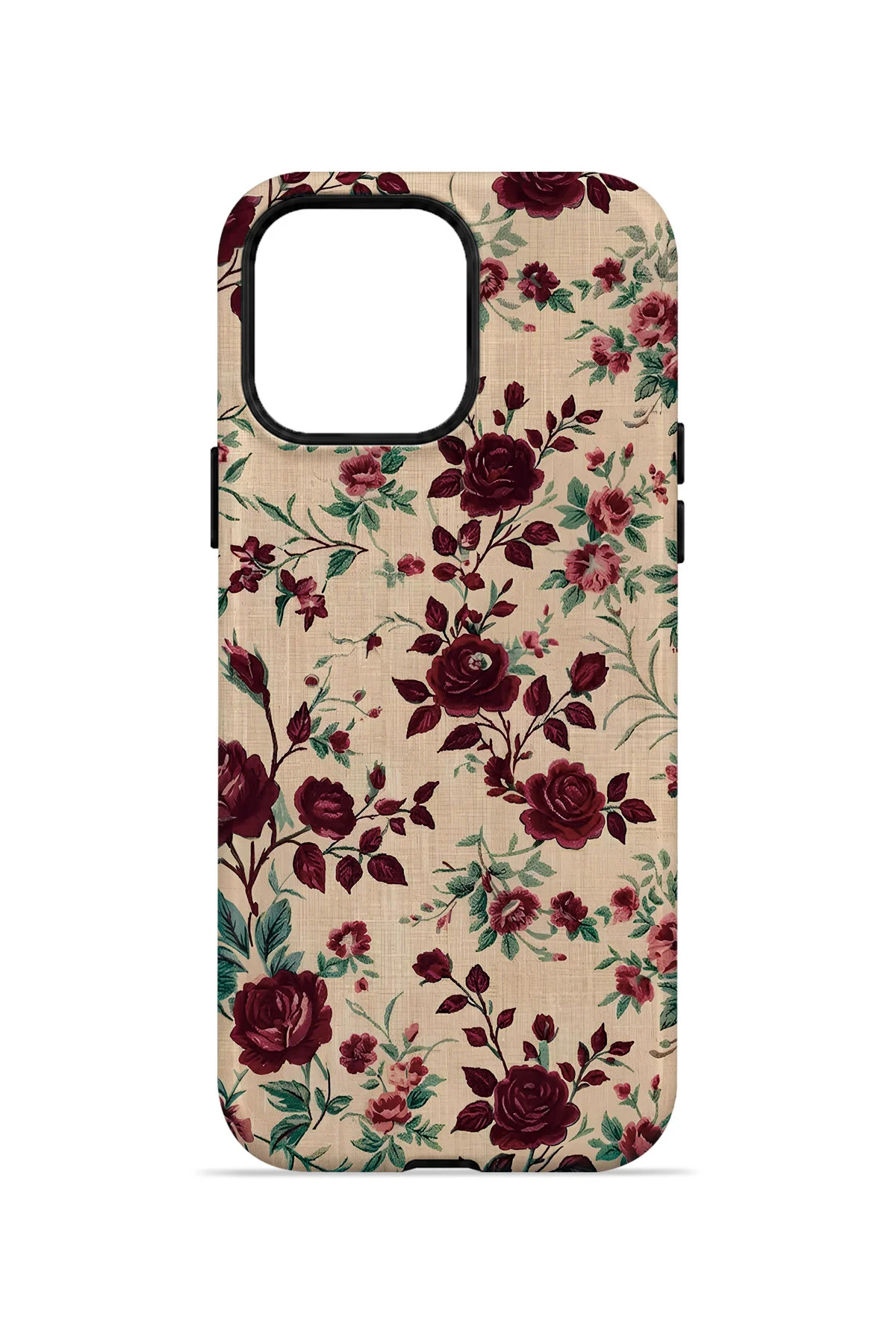 iPhone 14 Pro Max Vorian Çift Katmanlı Bordo Botanik Kılıf - Görsel 4