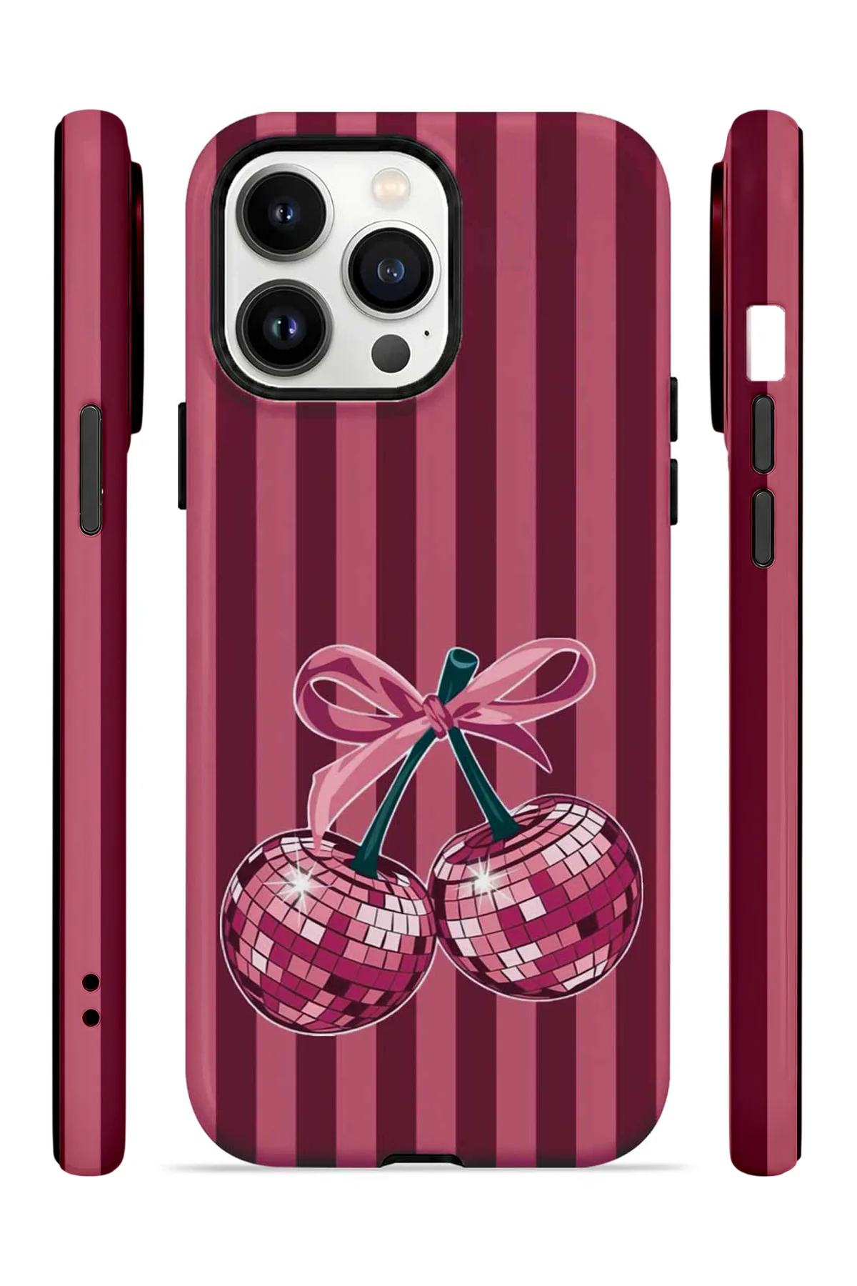 iPhone 14 Pro Max Vorian Çift Katmanlı Disco Cherry Stripe Kılıf - Görsel 3