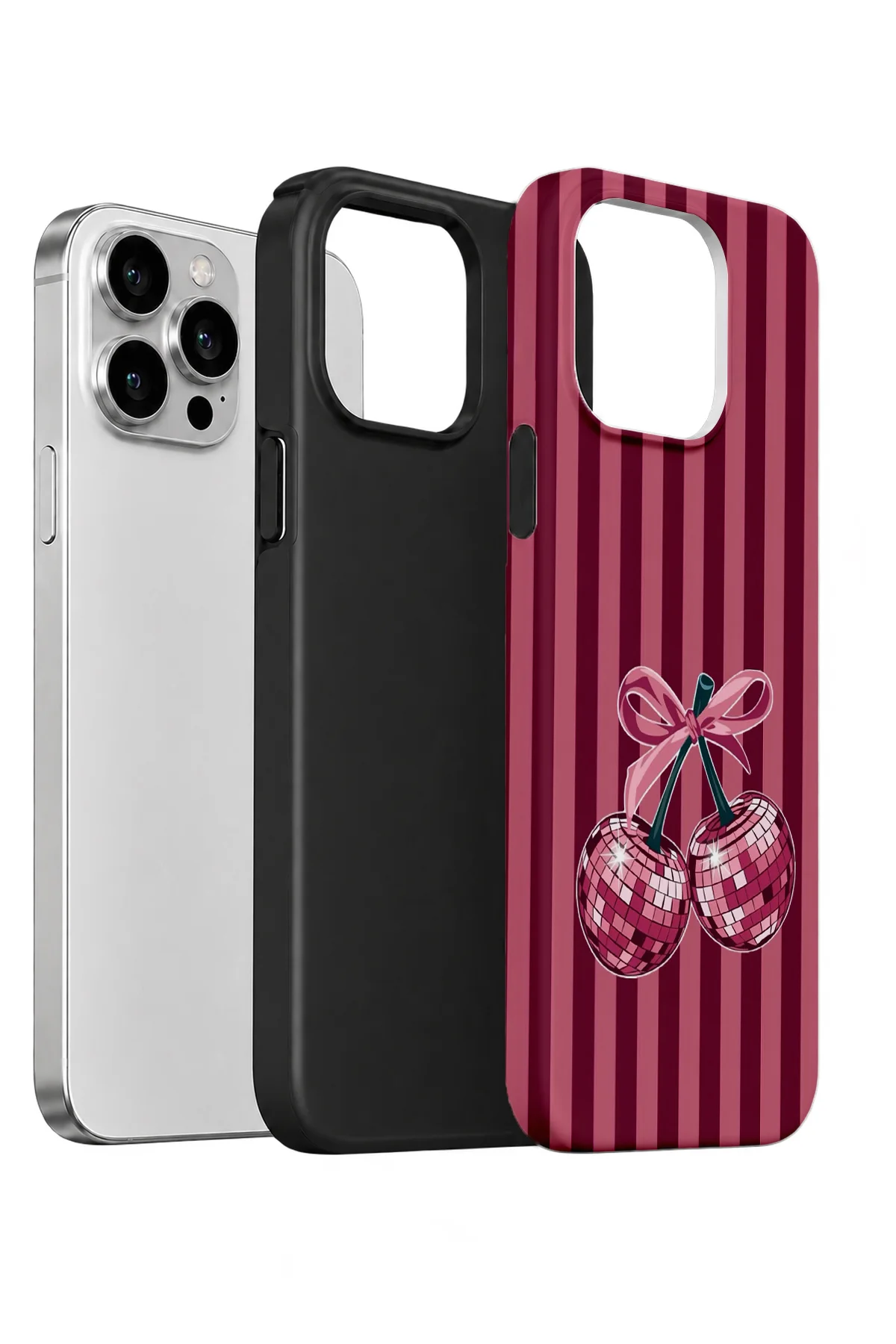 iPhone 14 Pro Max Vorian Çift Katmanlı Disco Cherry Stripe Kılıf - Görsel 2