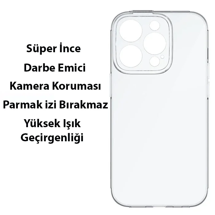 iPhone 14 Pro Şeffaf Kılıf 6.1" Darbe Emici Seramik Silikon - Kamera Korumalı