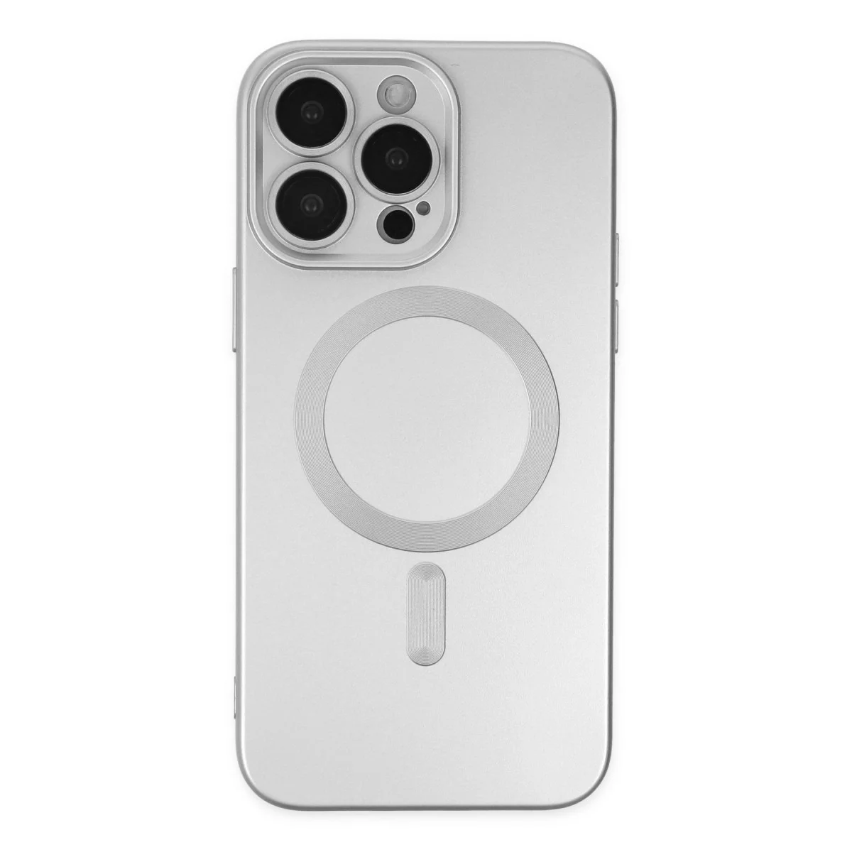 iPhone 14 Pro Silikon Kılıf MagSafe Lens Magneticsafe - Gümüş - Tam Kamera Koruma