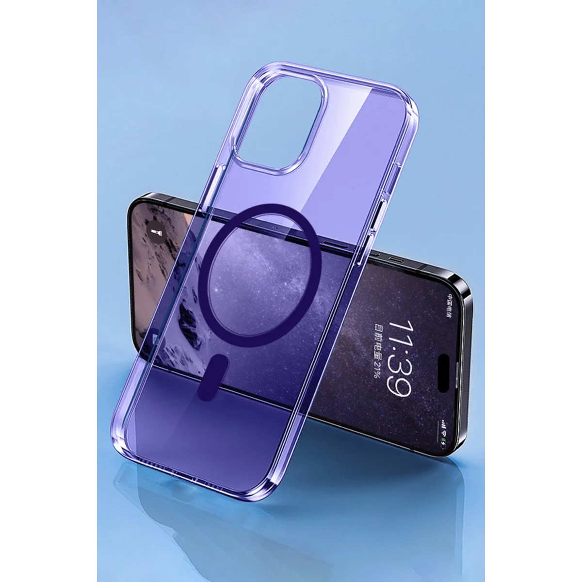 iPhone 14 Pro Tron Şeffaf Magsafe Kılıf - Derin Mor