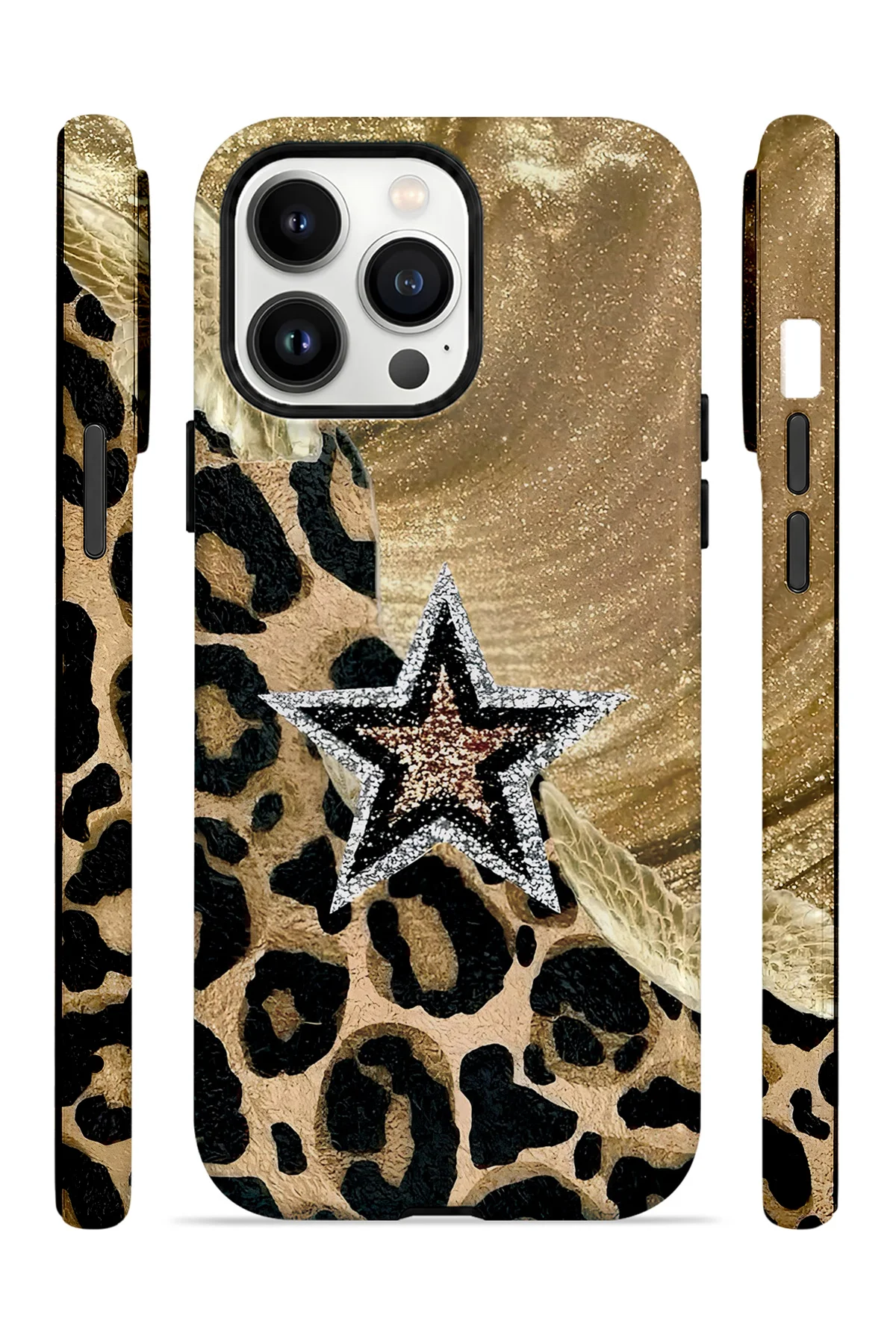 iPhone 14 Pro Vorian Çift Katmanlı Altın Leopar Yıldız Kılıf iPhone 14 Pro Vorian Çift Katmanlı Altın Leopar Yıldız Kılıf - Görsel 3
