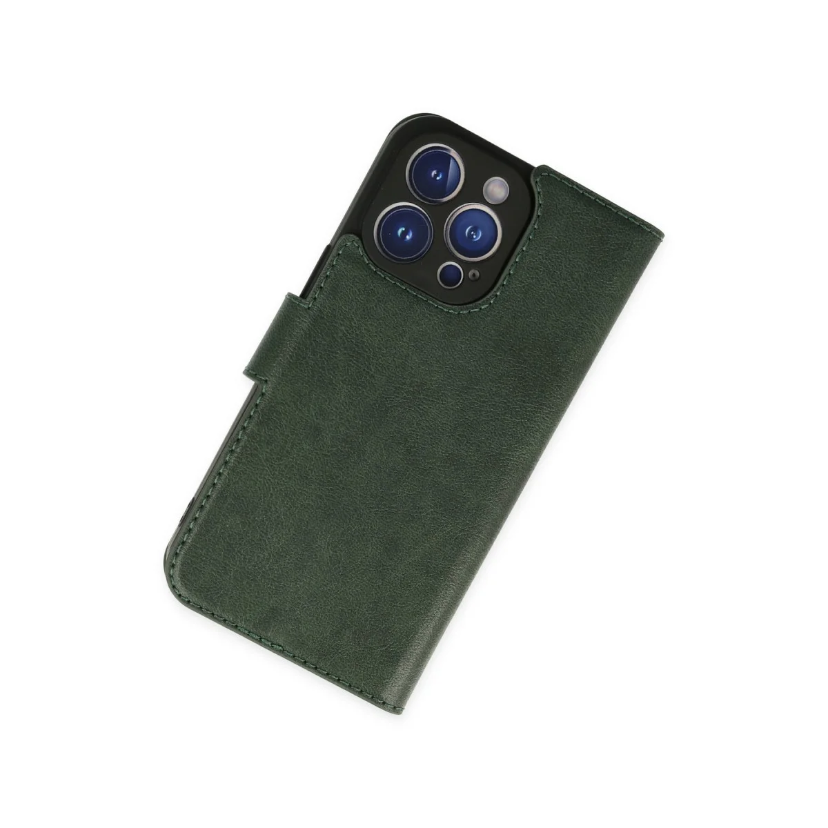 iPhone 14 Pro Yeşil Trend S Plus Kapaklı Kılıf - Katlanabilir Standlı ve Kart Bölmeli Koruma