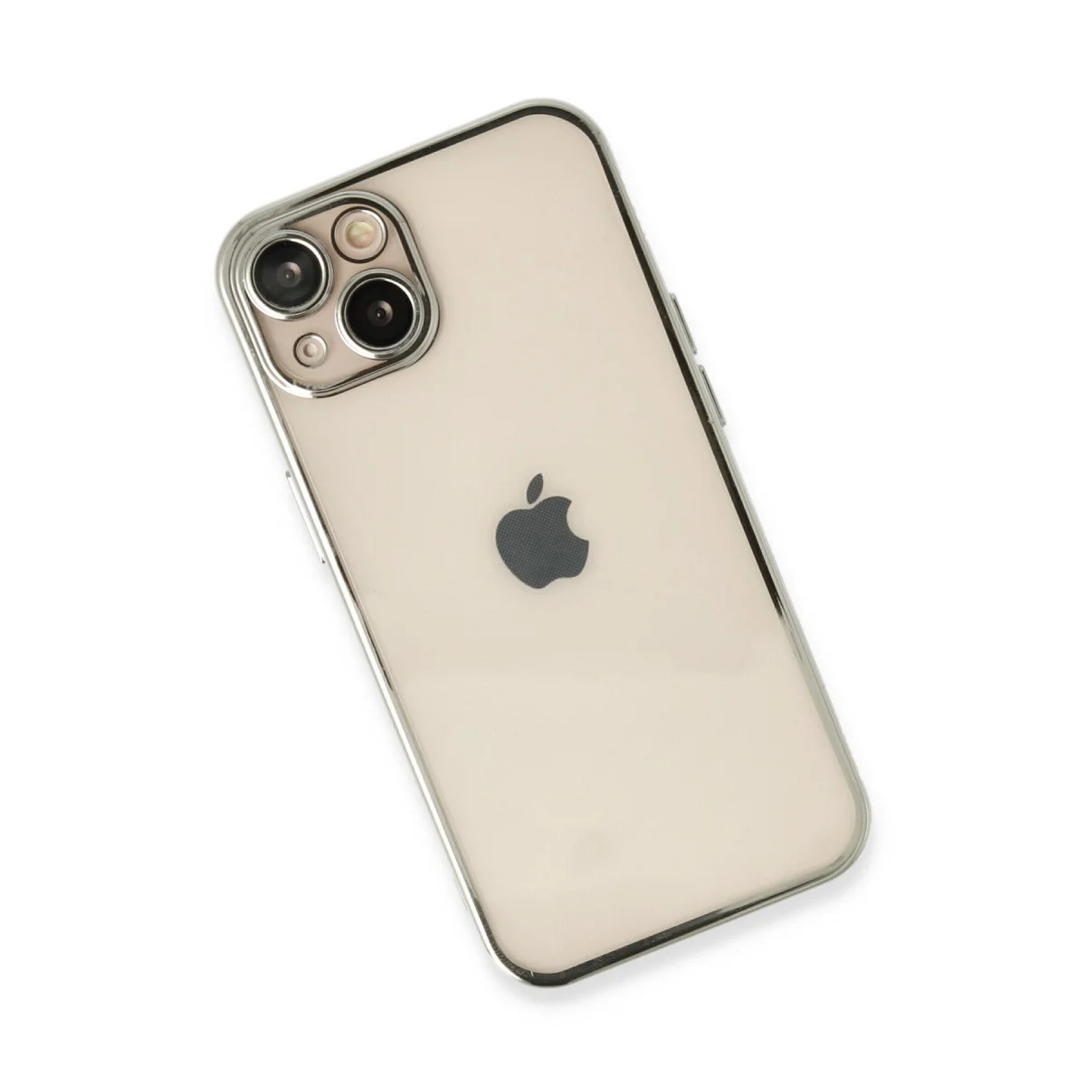 iPhone 14 Razer Lensli Silikon Kılıf Gümüş - Şeffaf Kamera Koruma ve 4 Köşe Darbe Emici