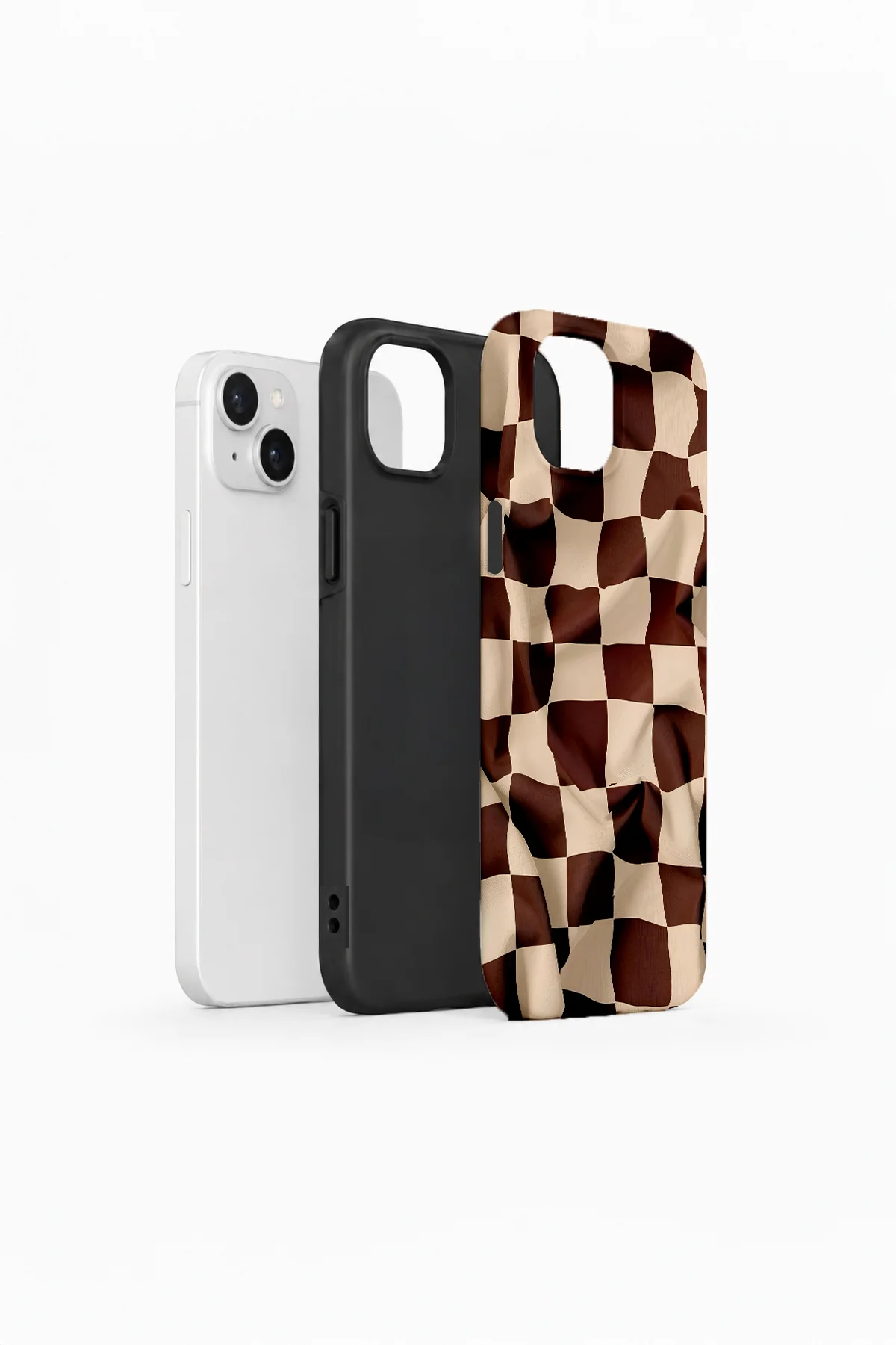 iPhone 14 Vorian Çift Katmanlı Kılıf Mocha Melt Checker - Görsel 2