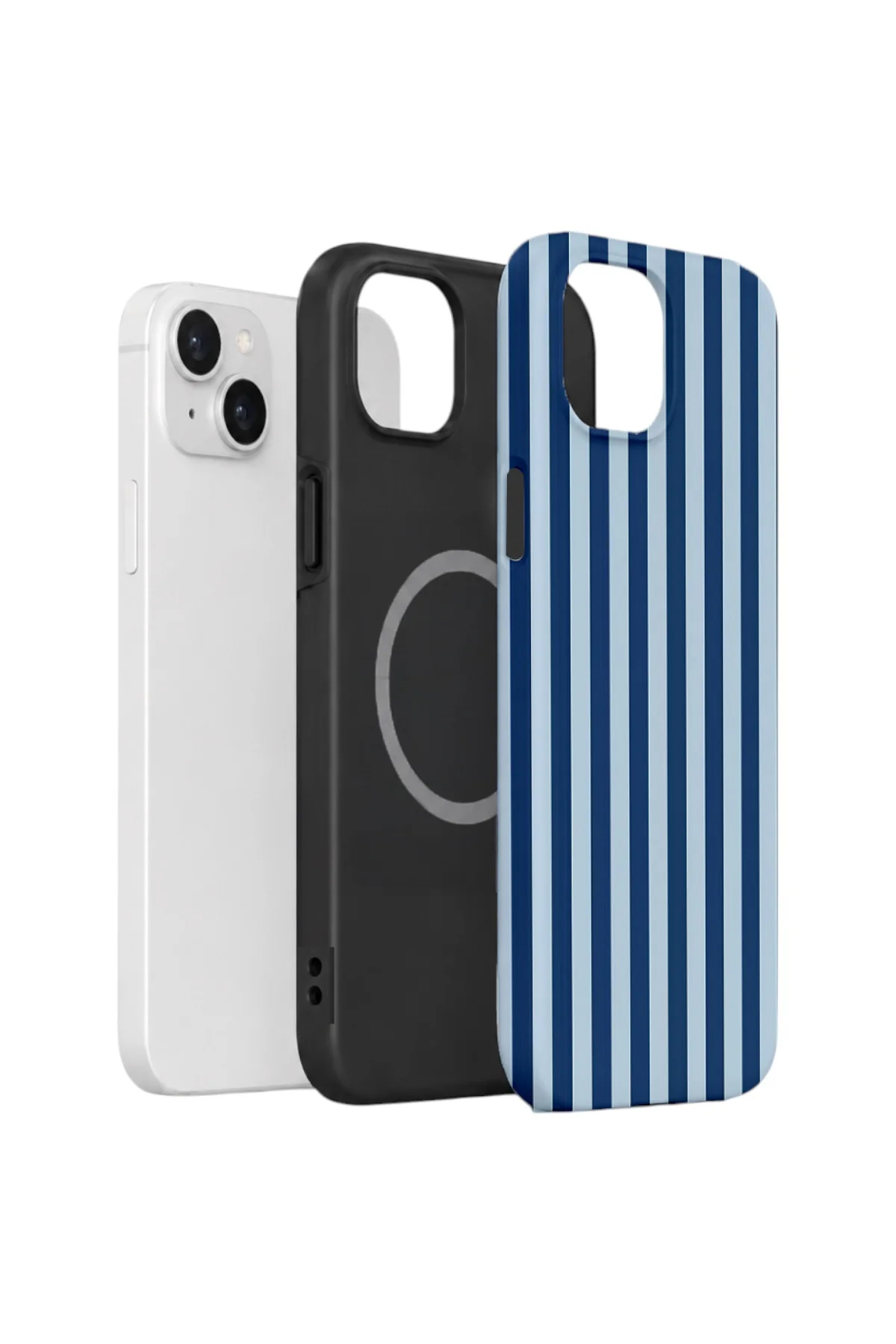 iPhone 14 Vorian Çift Katmanlı MagSafe Kılıf Navy Riviera Stripe