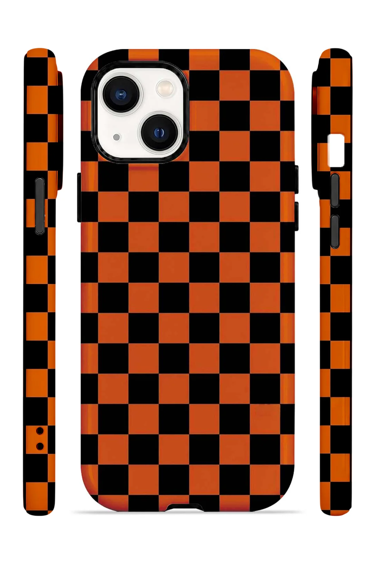iPhone 14 Vorian Çift Katmanlı Orange Checkerboard Kılıf - Görsel 3
