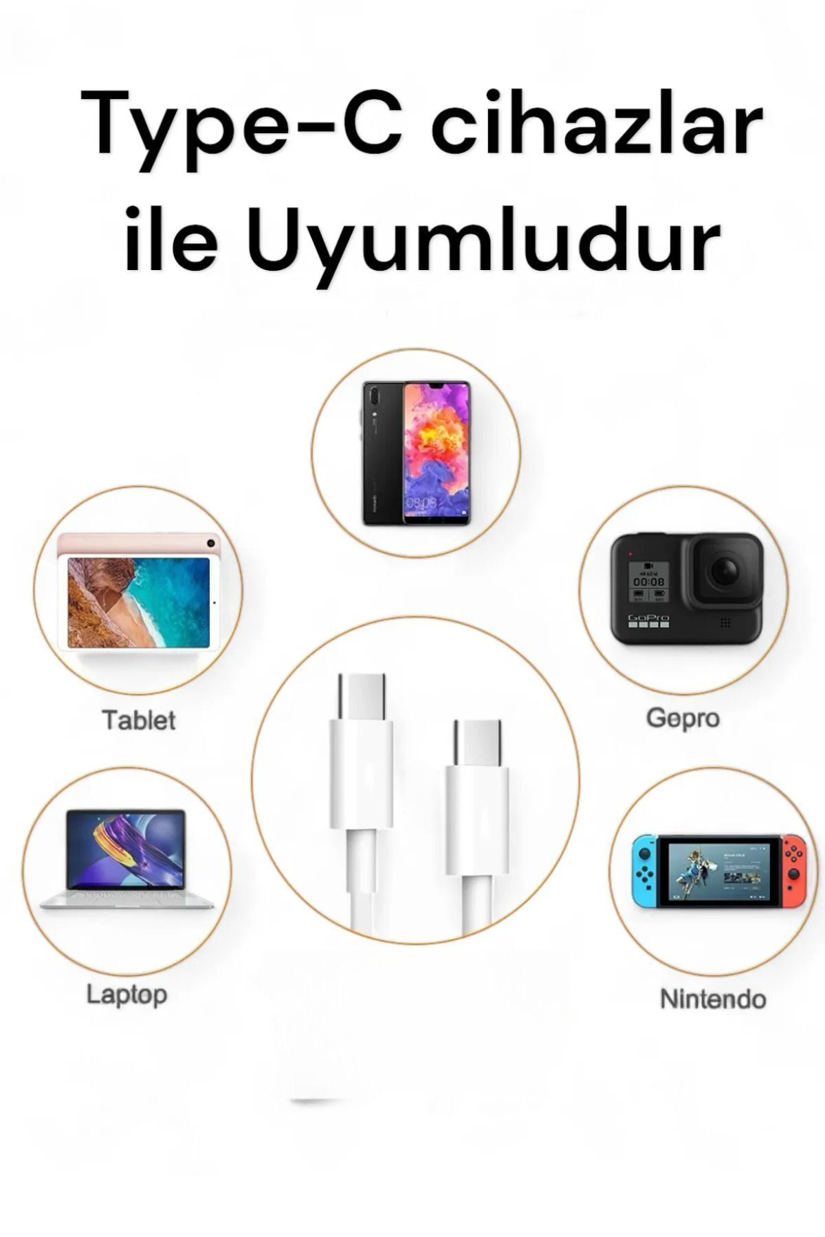 İphone 15 / 15 Plus / 15 Pro / 15 Pro Max Uyumlu Şarj Kablosu Typ