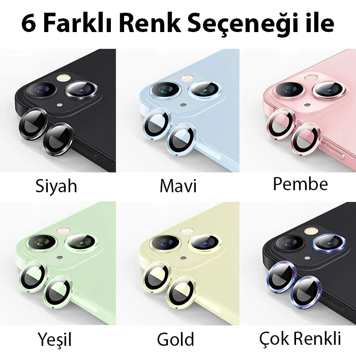 iPhone 15 / 15 Plus Kamera Lens Koruyucu Cam - Metal Çerçeveli HD Temperli Cam