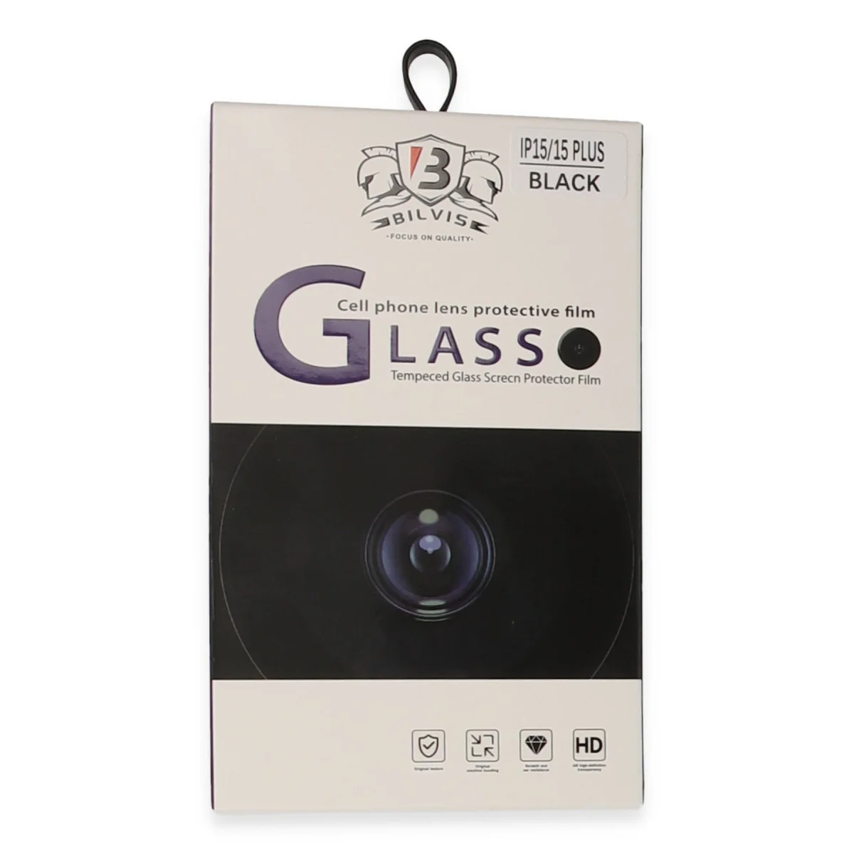 iPhone 15 Bilvis Titan Kamera Lens Siyah - Ultra HD Şeffaf ve 9H Sertlik