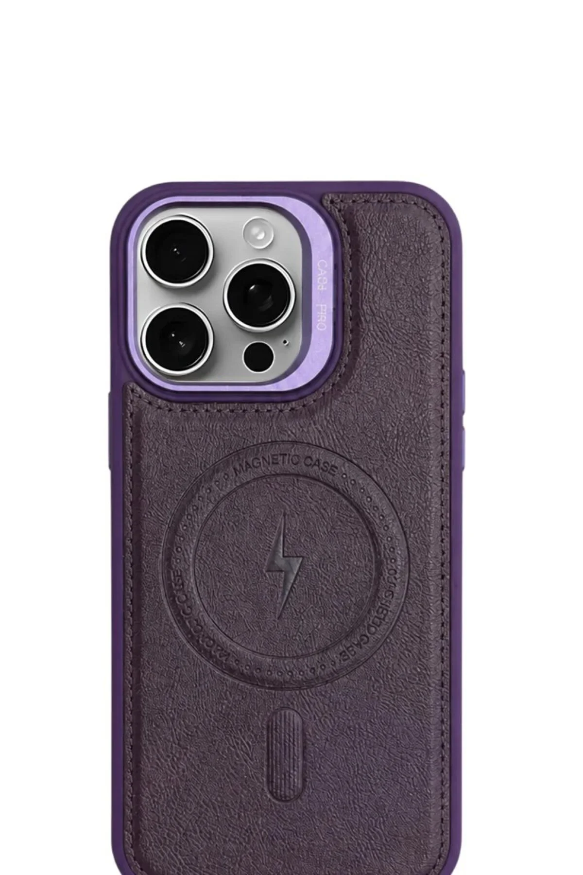 iPhone 15 GripStand MagSafe Deri Kılıf Mor