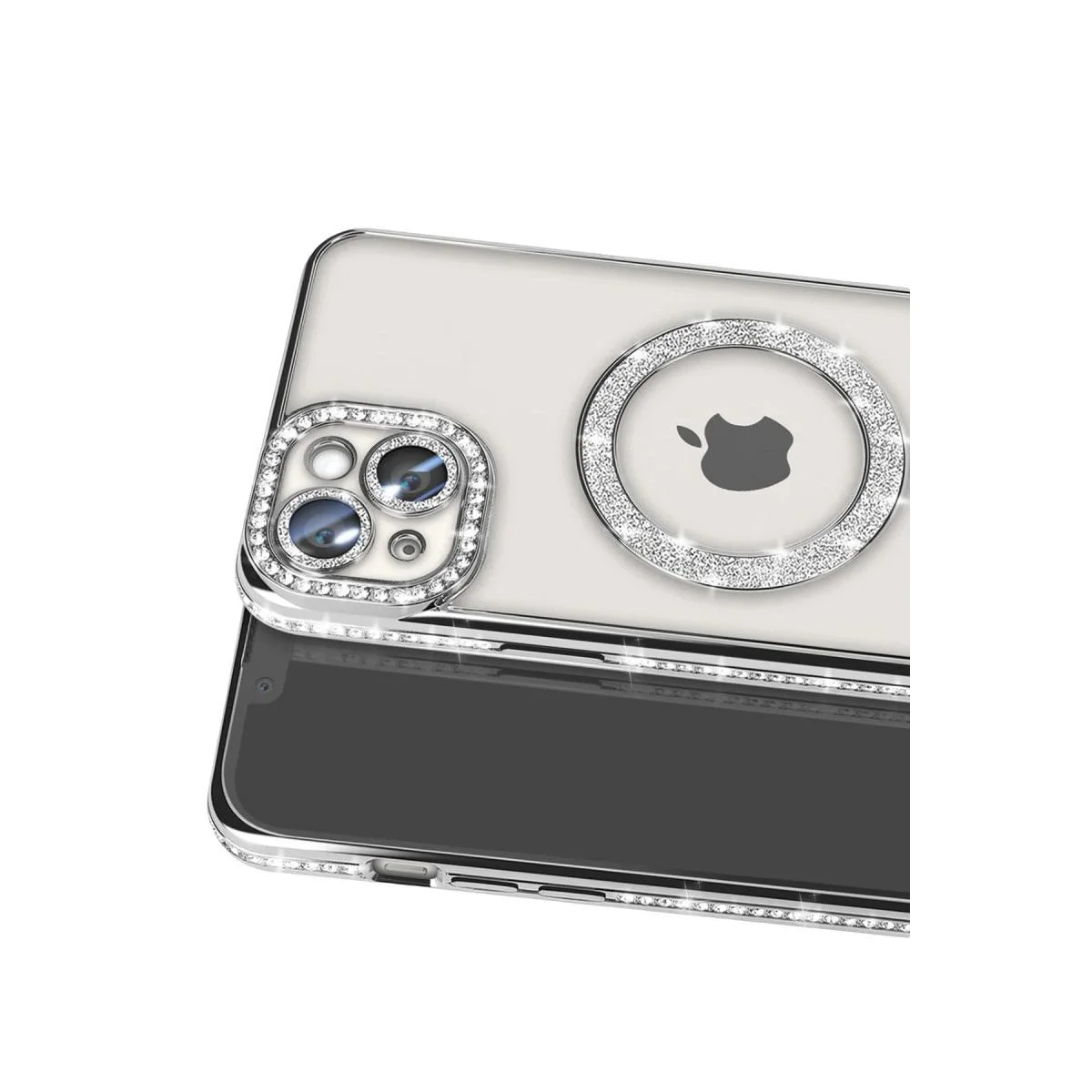 iPhone 15 ile Uyumlu Simli Magneticsafe Kılıf - Gümüş iPhone 15 ile Uyumlu Simli Magneticsafe Kılıf - Gümüş