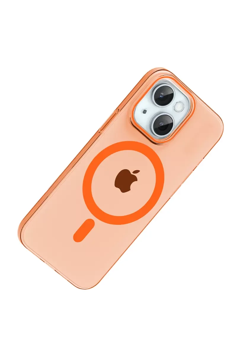 iPhone 15 ile Uyumlu PC Blank Magsafe Kapak - Turuncu Tam Koruma