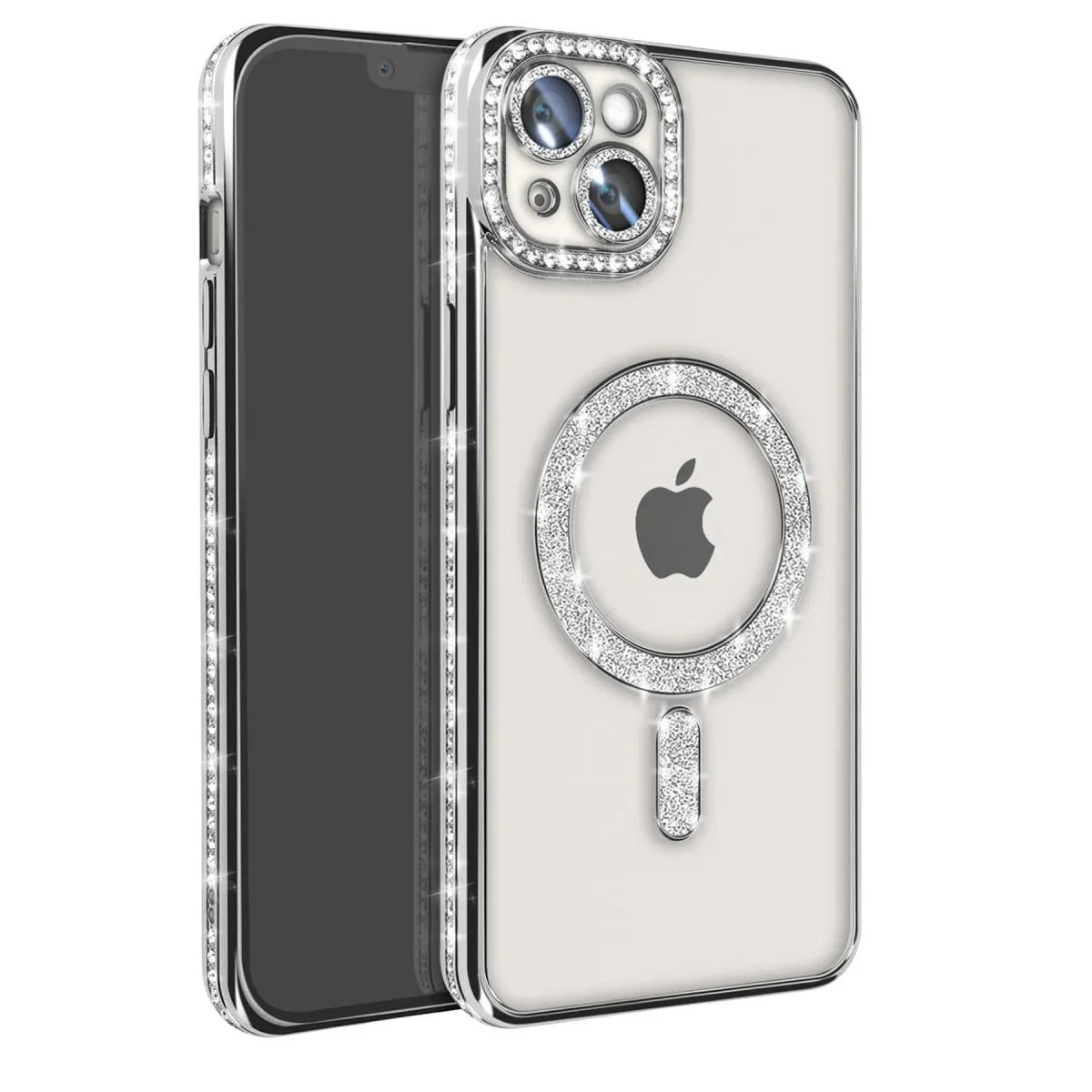 iPhone 15 ile Uyumlu Simli Magneticsafe Kılıf - Gümüş iPhone 15 ile Uyumlu Simli Magneticsafe Kılıf - Gümüş